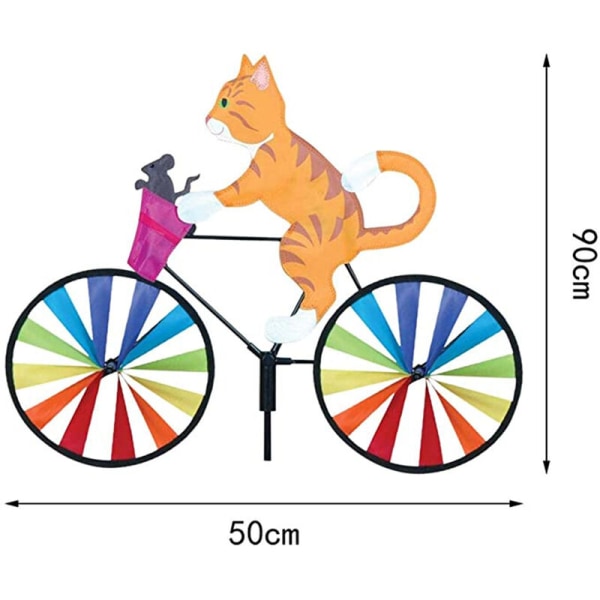 Gul katt tredimensionell tecknad cykel väderkvarn trädgård dekoration utan korg