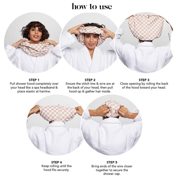 Dobbeltlags Vandtæt Fortykket Polyester Badehætte til Kvinder, Trykt Japansk Stil Voksen Hårhætte til Bad og Spa Sort Black