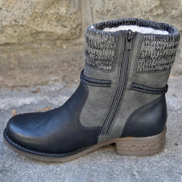Kvinnor Flat Block Ankel Boots Vinterfodrade Stretch Skor Black 41