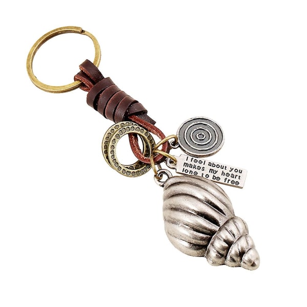 1 st Conch Nyckelring Charm Vintage Cool Legering Läder Keyfob Handväska Hänge Bilnyckelring Kreativ present