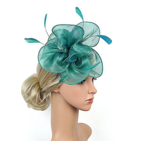 Faux Feather Net Garn Hatt Enfärgad Fascinator Bröllop Tea Party Huvudbonader Hårprydnad för White