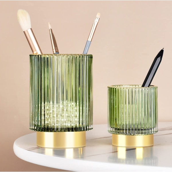Kommode bordplade makeup børste opbevaringsboks, stor grøn krystal kosmetisk makeup børste glas opbevaringsstativ, unik retro
