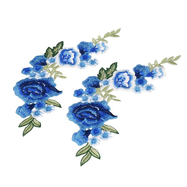 2 stk. Blå Rose Blomstermønster Polyester Silke DIY Syning Broderi Patch til T-shirts Tasker