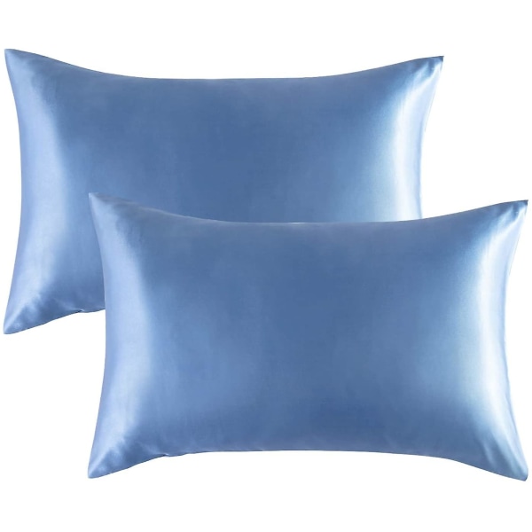 Satengputetrekk for hår og hud, 2-pakning - Putevar i standardstørrelse - satengputetrekk med konvoluttlukking 20 x 36 Airy Blue