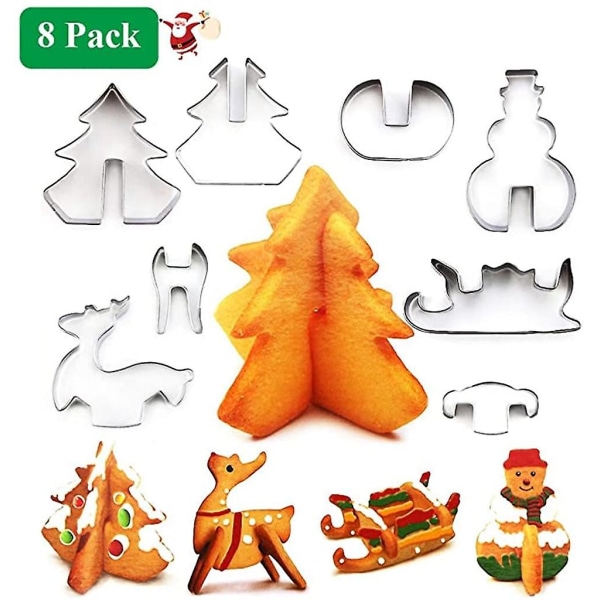Christmas Cookie Cutters, 3d Cookie Cutters Barn, 8 stk Rustfritt stål Cookie Cutters, Cookie Cutters