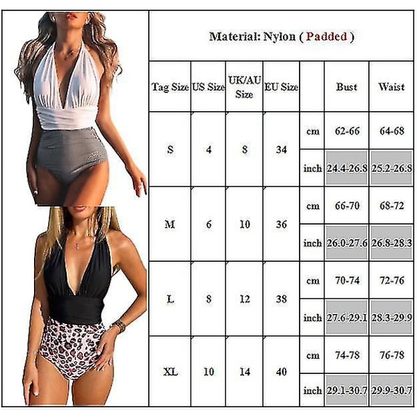 Kvinder One Piece Badedragt Halter Neck Svømmekostume Black Leopard M
