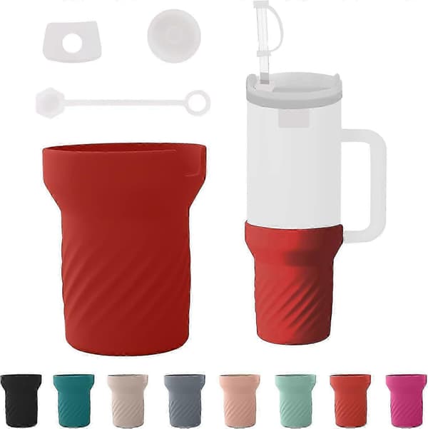 Mugg Silikon Muggskydd Lämpligt för Stanley Muggskydd Bilmugg Ismästarmugg Skyddsfodral Stanleys Silikon Muggskydd 40 Oz Brick Red Cup Bottom Set