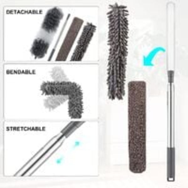 5 i 1 Duster Duster Teleskopisk Wolf Head Teleskop Duster, vaskbar/sammenleggbar mikrofiber Duster wit