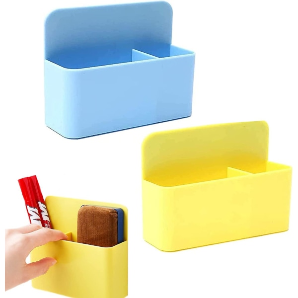 2 delar magnetisk markörhållare, magnetisk pennhållare Organizer, magnetisk kylskåpsmarkeringshållare, för platta metallytor på skåp, svarta tavlor (gul