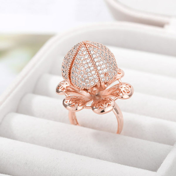 Kvinner Hul Åpen Ring Åpning Lukke Blomst Zircon Roterende smykkegave Golden