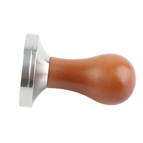 Espressotamper med trehåndtak og flat base i rustfritt stål, 58 mm