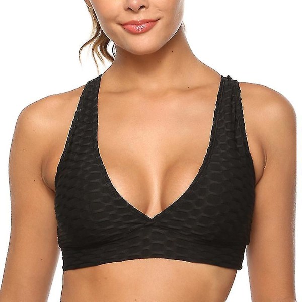 Sports Yoga Gym Running Crop Top Fitness BH til kvinder Black L