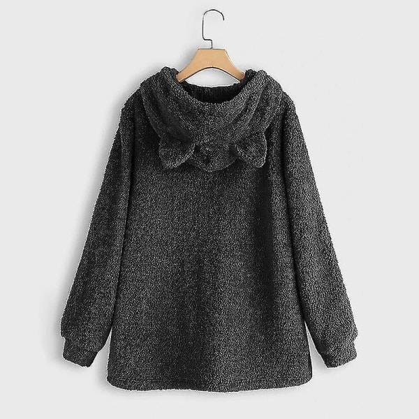 Oversize hettegenser i fleece med katteører for kvinner 4XL