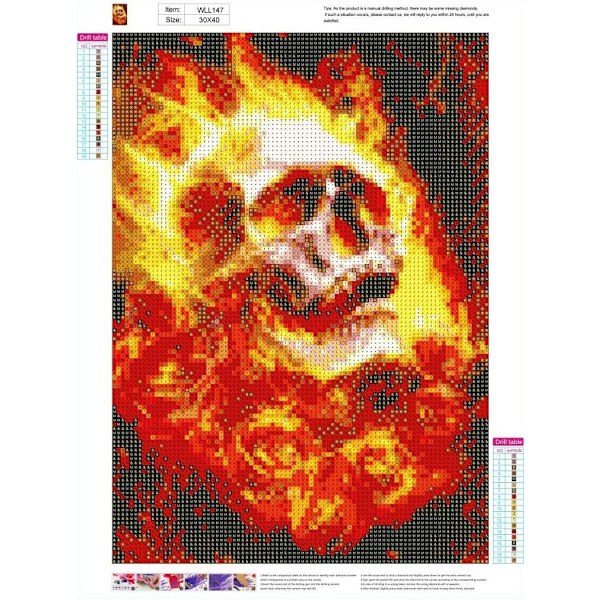 Gör-det-själv 5D diamond painting Hel rund borrsats Strassbildhantverk för hemväggdekor 30x40cm Flame Skull,