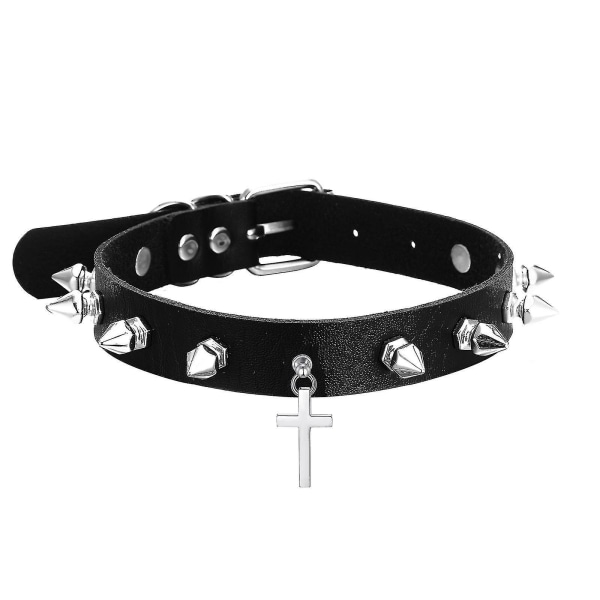 Cross Choker Halsband För kvinnor Flickor Goth Spiked Chokers Svart läderkrage Gotiska smycken Modeaccessoarer Titanium Plated