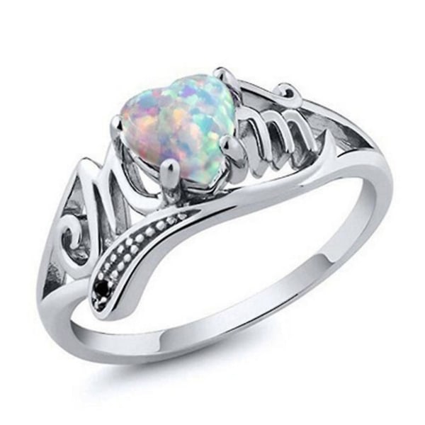 Bokstäver Graverad Hjärta Form Faux Opal Inläggningar Band Ring Smycken Present Till Mor US6