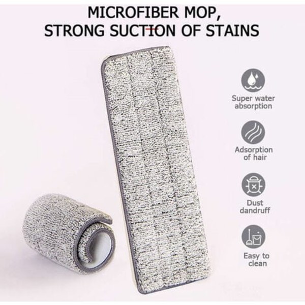 Sladdlös handsfree golvmopp i mikrofiber, våt- och kemtvätt, 360° roterande platt mopp (6 mikrofiberkuddar)
