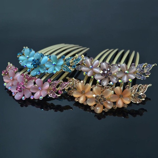 Sju-tands hårgaffel Kristallkam Baksidan av huvudet Blomklämma dagliga smycken Purple