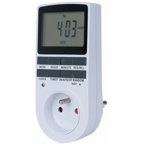 Digital programmerbar stikkontakt, daglig/ugentlig digital timer, skemalægger for stikkontakter med LCD-skærm og tyverisikring