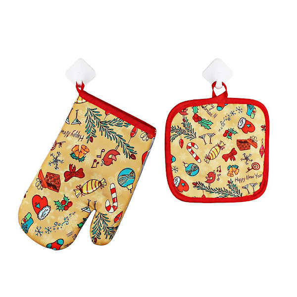 julbakning Anti-het handskar Ugnsisoleringsmatta (2 set)