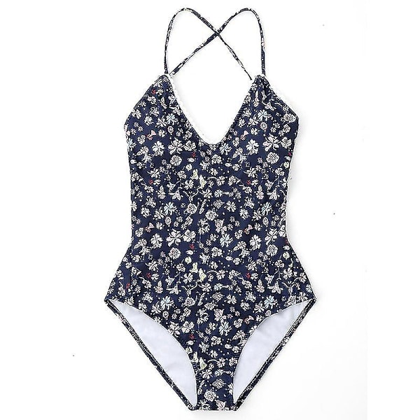 Blommig baddräkt för kvinnor Baklös One Piece Monokini baddräkt L