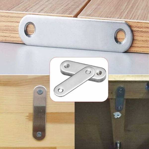 Rustfrit stål fladt beslag, fastgørelsesbeslag med 20 skruer til fastgørelse af møbler 10 stk 56x16mm