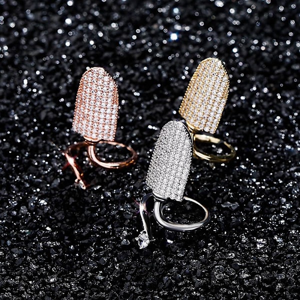 Nagelring För Kvinnor Guld Silver Färg Ring Iced Out Aaa Micro Pave Justerbar Ring Hip Hop Smycken Present