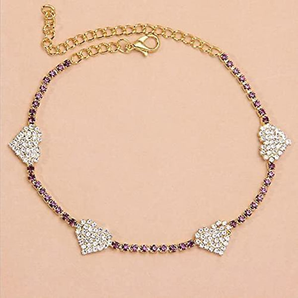 Mode Rhinestone Ankelkæde Til Kvinder Kærlighed Form Ankel Armbånd Strand Barfodet smykker Golden Purple
