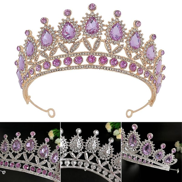 Purppura tekojalokivi Stone Crown pääpanta Prinsessa morsiamen hiusvanne kimalteleva päähine Hiustarvikkeet Silver