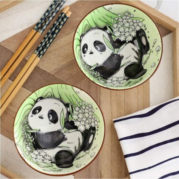 Sæt med 2 kornskåle i porcelæns-panda-stil, salatskål, frugtskål, kornskål, dessertskål, snackskål, skål til chi