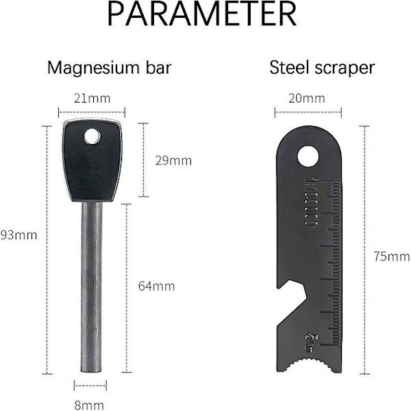 Survival Fire Flint, palosytytin ja kaavin, vedenpitävä, 10 000 kipinää 3 000 asteessa, 8 mm tanko, magnesium paloteräs - palosytytin, kaulanauha