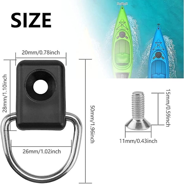 10 stk Båttilbehør D-ringer Rustfrie festekroker Anti-korrosjon D-ringer Fortøyningsringer Med M6-skruer D-ringfeste Kajakkfeste For Bo