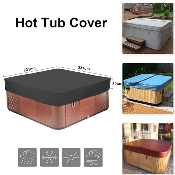 Garden Square Hot Tub Cover, 210d Oxford Cloth Swimming Pool Cover Vattentätt Dammtät Anti-uv Flera storlekar att välja, svart, 231x231x30cm