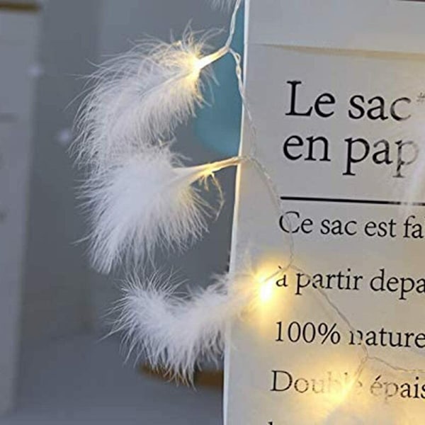 White Feather 3m 20 LED-lys Feather String Light Kalkun Feather Dekorativ Light