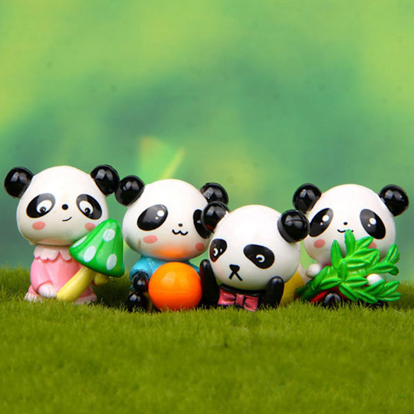 2 x 4 kpl / set Panda Figurine Ornamental Houkutteleva PVC Tee itse askartelu sarjakuva Panda Veistos Juhlatarvikkeet