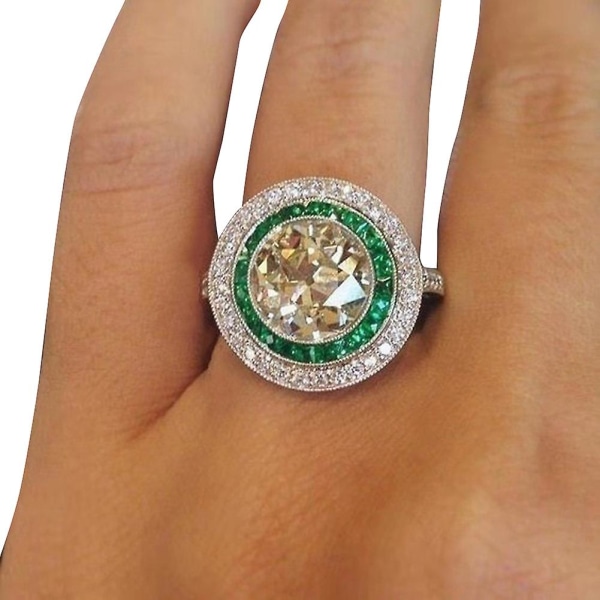 Mode Kvinnor Stor Round Multicolor Cubic Zirconia Engagement Finger Ring Smycken US 10
