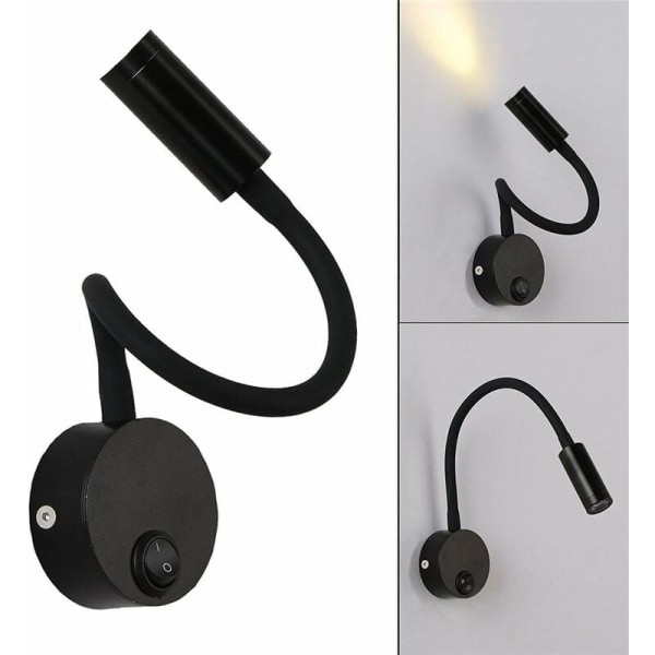 Hemvägglampa 360 grader hopfällbar justerbar 3W LED varmt ljus (svart varmt ljus 3000K),