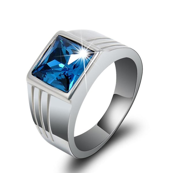 Nydelig blå firkantet rhinestone-bryllup-ring for menn, størrelse 7-11 8