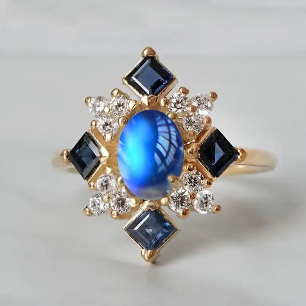 Faux Moonstone Square Rhinestone Kvinder Finger Ring Party Engagement Smykker Gave US 8
