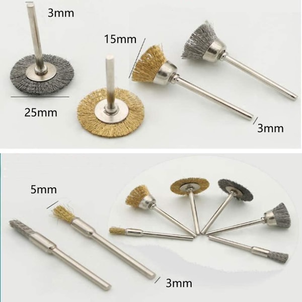 36 stykker stålbørster, trådpoleringsbørster med 3 forskjellige størrelser, rengjøringsbørster for ståltråd, mini Dremel roterende verktøytilbehør