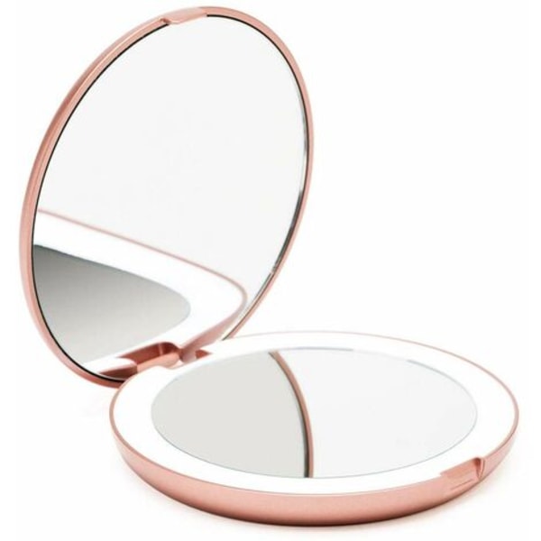 Fickbelyst spegel, 1x/10x förstoring - LED Naturligt belyst handhållen sminkspegel, 5" diameter, kompakt och porta