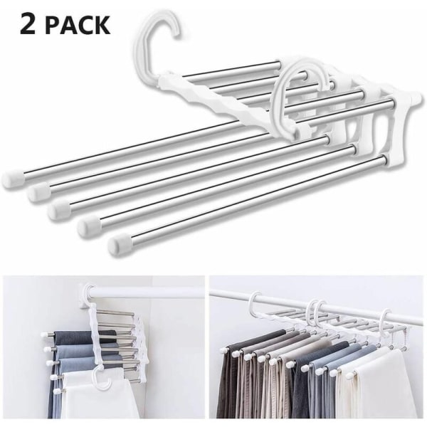 Oppheng for flere bukser, sett med 2 plassbesparende oppheng, Magic Multi Hanger-oppbevaring, sammenleggbar reisehenger
