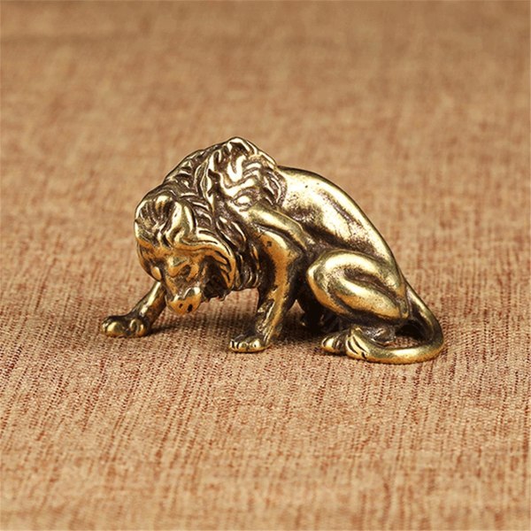 Leopard Skulptur Konstnärlig Vintage Ren Koppar Mässing Stripe Animal Statyett Desktop Decor