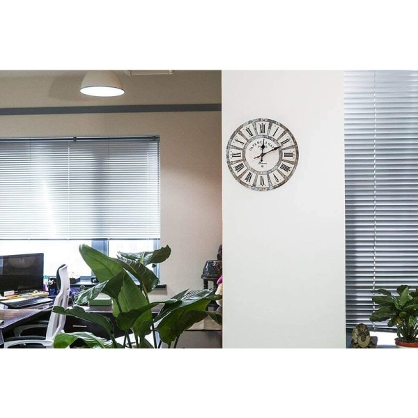 12 tuuman hiljainen vintage pyöreä puinen seinäkello roomalainen numero Vintage maalaistyylinen tyylikäs kodin sisustus pyöreä puinen seinäkello