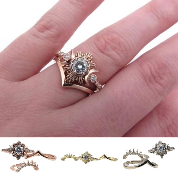 3 stk Kvinder Ringe Måne Sol stabelbare smykker Boheme Langtidsholdbare Fingerringe Til Dating Golden US 9