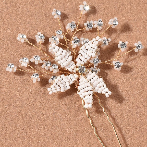 Helmillä koristellut kukat ja timanttihiusneula Päähine Kampa Takakampa Hiustarvikkeet Morsius-häähiukset