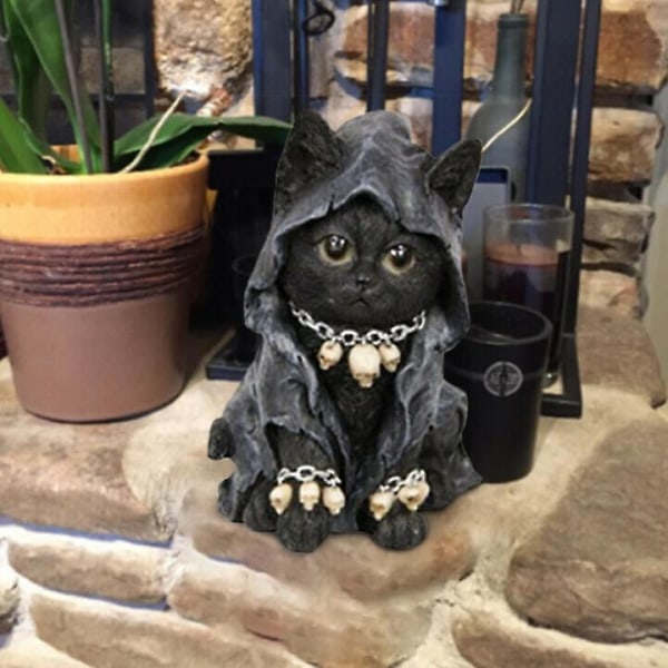 Goottilainen söpö musta kissa patsas Halloween koristeellinen lahja 10*10*15cm