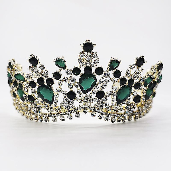 Jeweled Crowns Beautiful Headpiece Wedding Crown Wedding Tiaras Hårtilbehør For Prom bursdag Green without comb