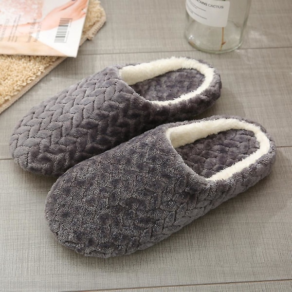Dam Plysch Halkfria Golvtofflor Fluffiga Platta Hemmaskor Dark Blue Grey 42-43