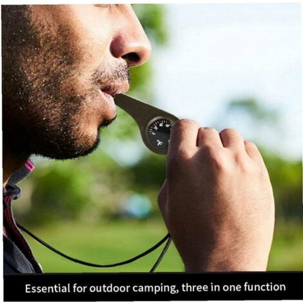 Emergency Survival Whistle 3 i 1 fløyter med kompasstermometersnor for utendørs fotturer Camping Army Green 2stk